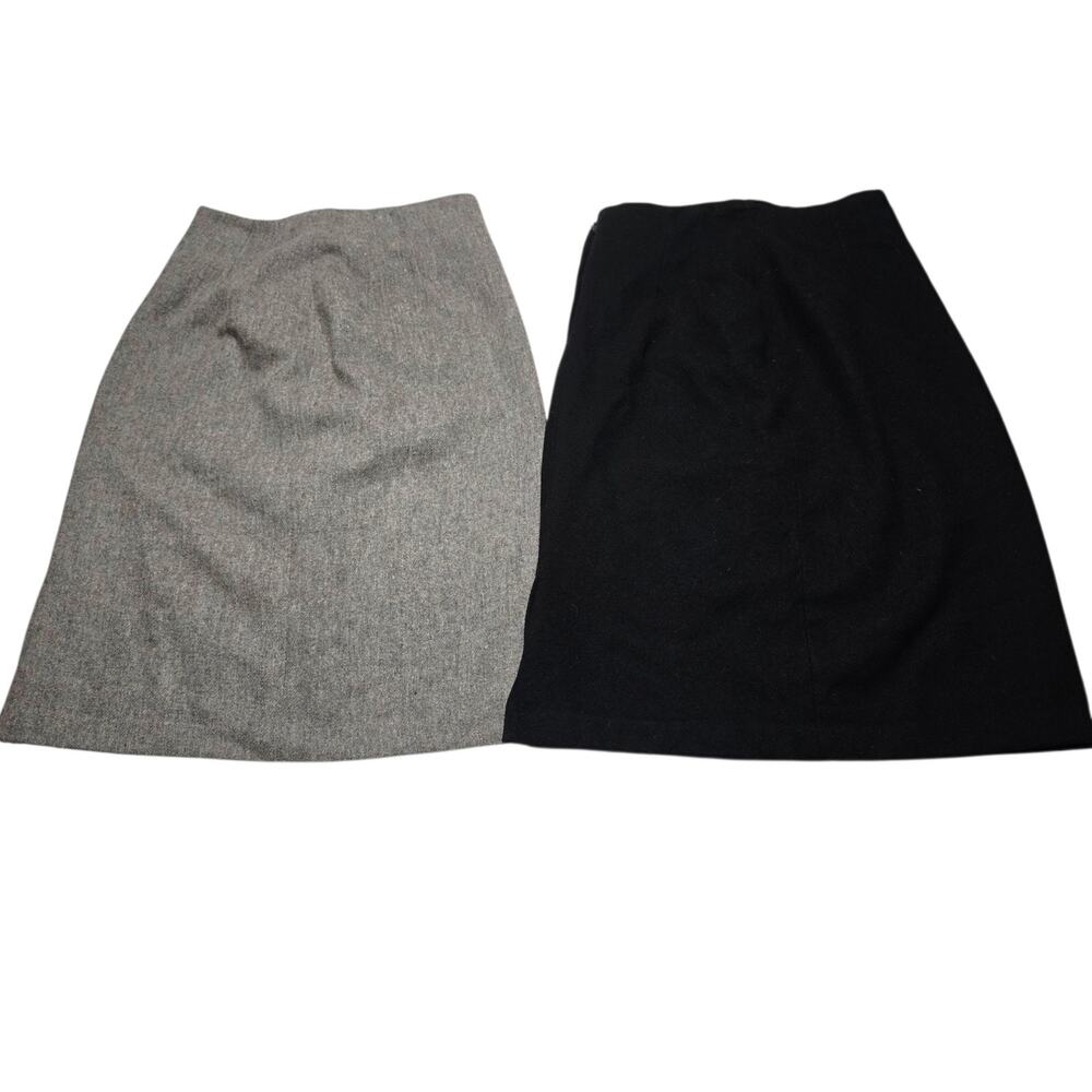 Vintage Savanna Skirt Women's 6 Grey Black Pure Wool Back Zip 80's Lot Of 2